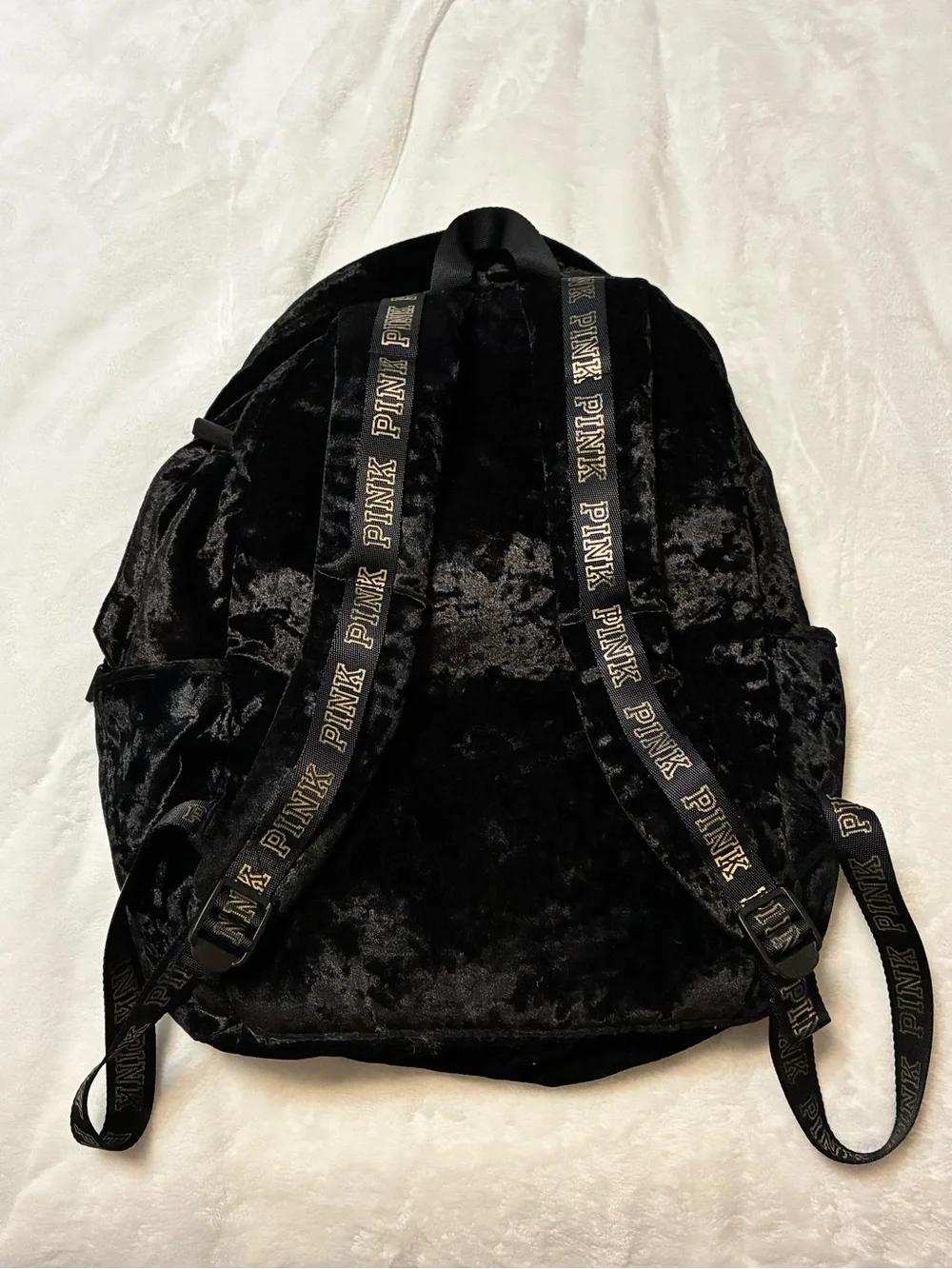 PINK BLACK VELVET BACKPACK